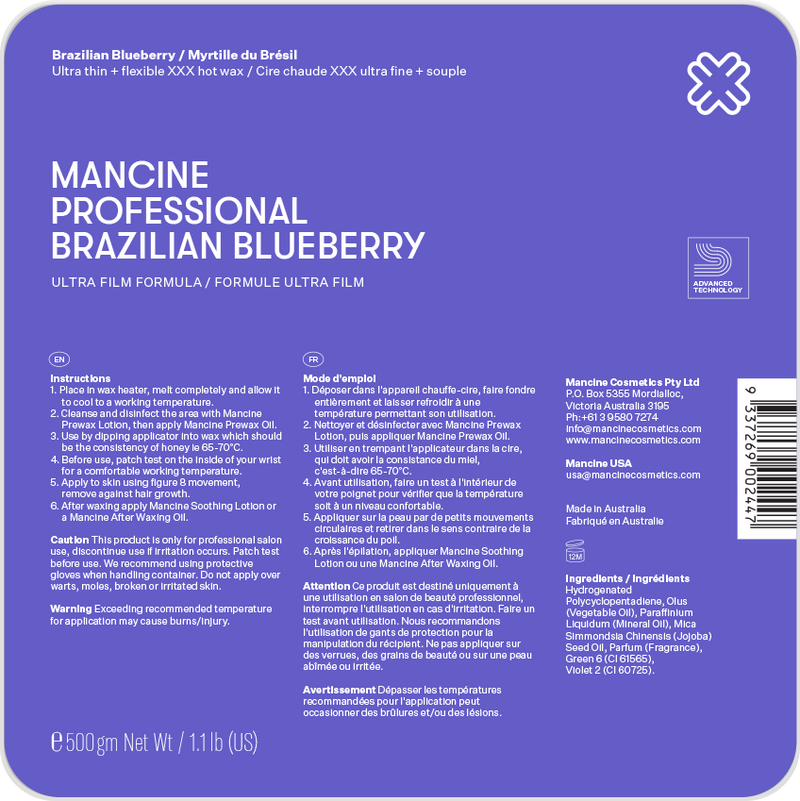 Mancine Hot Wax: Brazilian Blueberry 500gm NEW